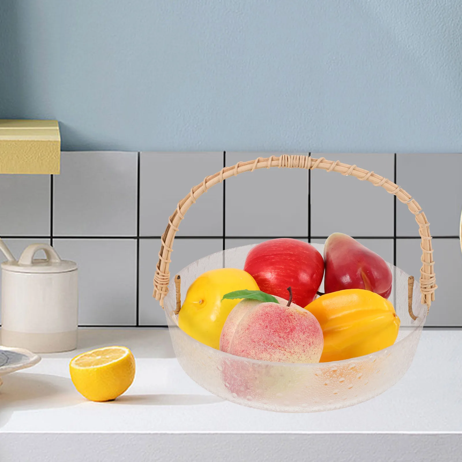 

Fruit Basket Glass Plate Large Capacity Transparent Kitchen Counter Snack Biscuit Party Fruit Plate Footed Dessert Serving Bowl