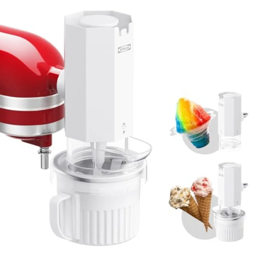 

2 in 1 Ice Cream Maker and Shaved Ice Attachment for KitchenAid Stand Mixers, 2 Small Ice Cream Bowls, Snow Cone Machine with C