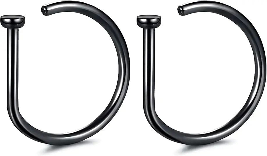 

1PCS 20G Black D-Shaped Nose Rings Hoops, Single Piercing Jewelry for Men Women