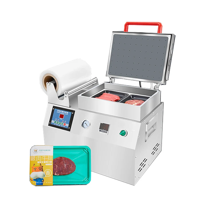 Machine Plastic Tray Sealing Machine/ Small Food Vacuum Packaging MachineMini Manual Fish Shrimp Seafood Meat Vacuum Packing