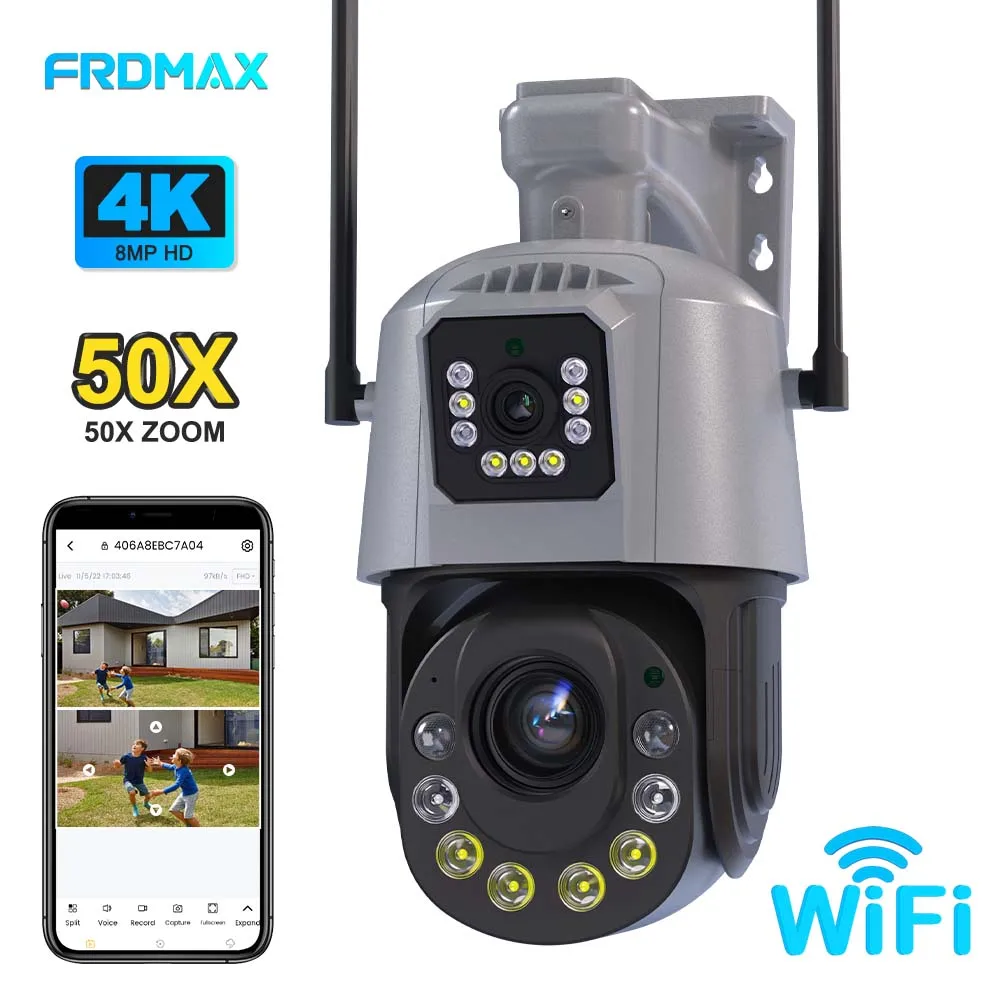 4K 8MP WiFi IP Camera 50X Zoom Dual Lens PTZ Security Camera 120M IR Distance Smart CCTV Video Surveillance Camera Onvif ICSee