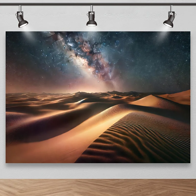لافتة مسطحة ثنائية الأبعاد مع الصحراء المرصعة بالنجوم و درب التبانة، وخلفية استوديو السماء الليلية الغامضة #2
