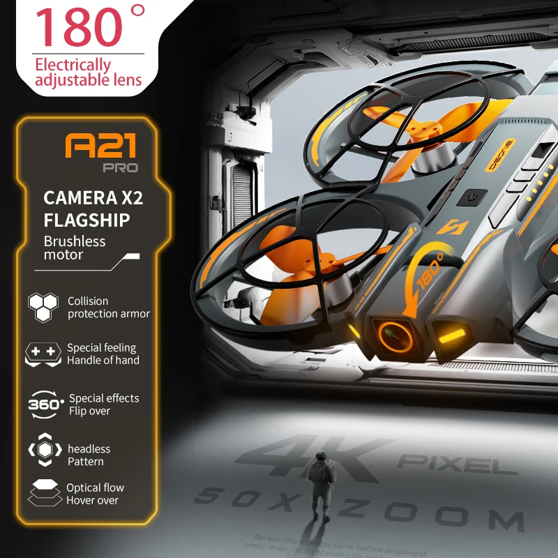 A21 Pro Screen Mini Drone with 180° Electric Adjustable 4K HD Camera WiFi Flow Drones Brushless Obstacle Avoidance Rc Quadcopter