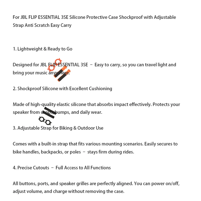 

For JBL FLIP ESSENTIAL 3SE Silicone Protective Case Shockproof with Adjustable Strap Anti Scratch Easy Carry