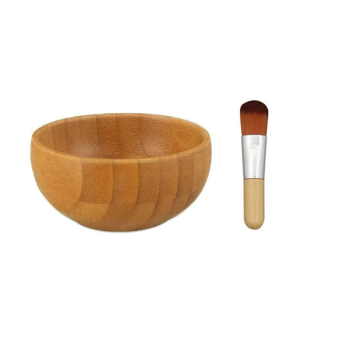 Wholesale Eco friendly Natural Organic Custom Logo Reusable DIY Facial Mixing Make Up Skincare Bamboo Bowl With Brush Set