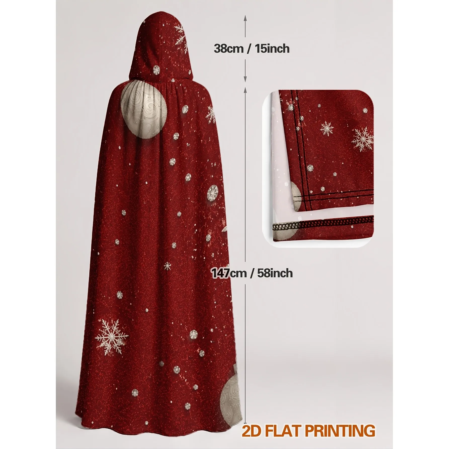 Red Snowflake Ornament Hooded Cape Unisex Cosplay Halloween Witch Robe for Festive Parties
