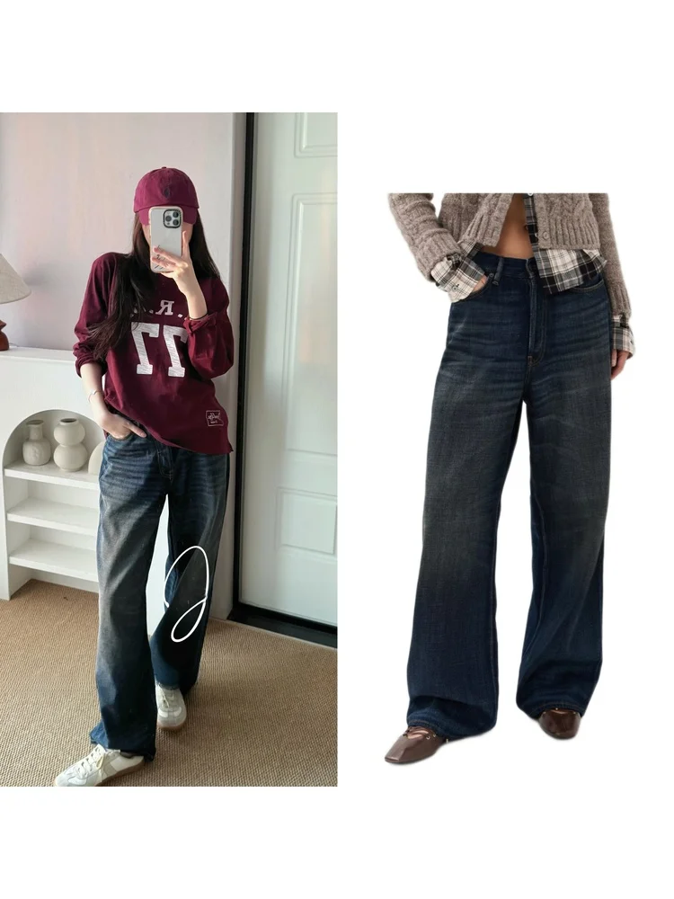 

Джинсы с высокой талией, прямые, повседневные, из синего хлопкового денима, свободного кроя, женские, для осени, весны, лета, для отпуска