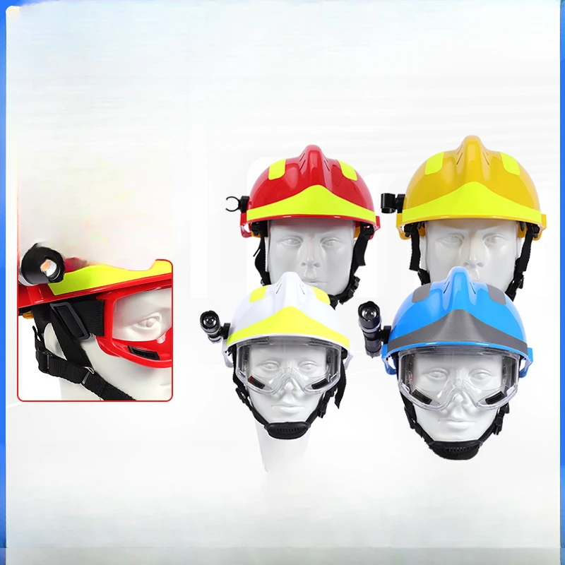 Equipped with Eye Mask Flashlight Forest Fire Emergency Safety Helmet Red Blue Yellow Emergency Rescue Helmet F2 Fire Helmet