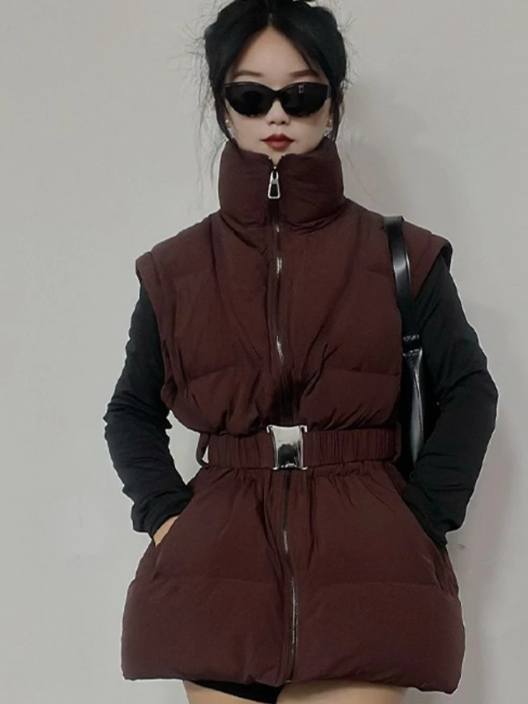 Removable White Duck Down Jacket Vest Coat 2025 Winter New Belt Slim Thick Warm Parkas Two-Wearing Korean Fashion Women Clothing