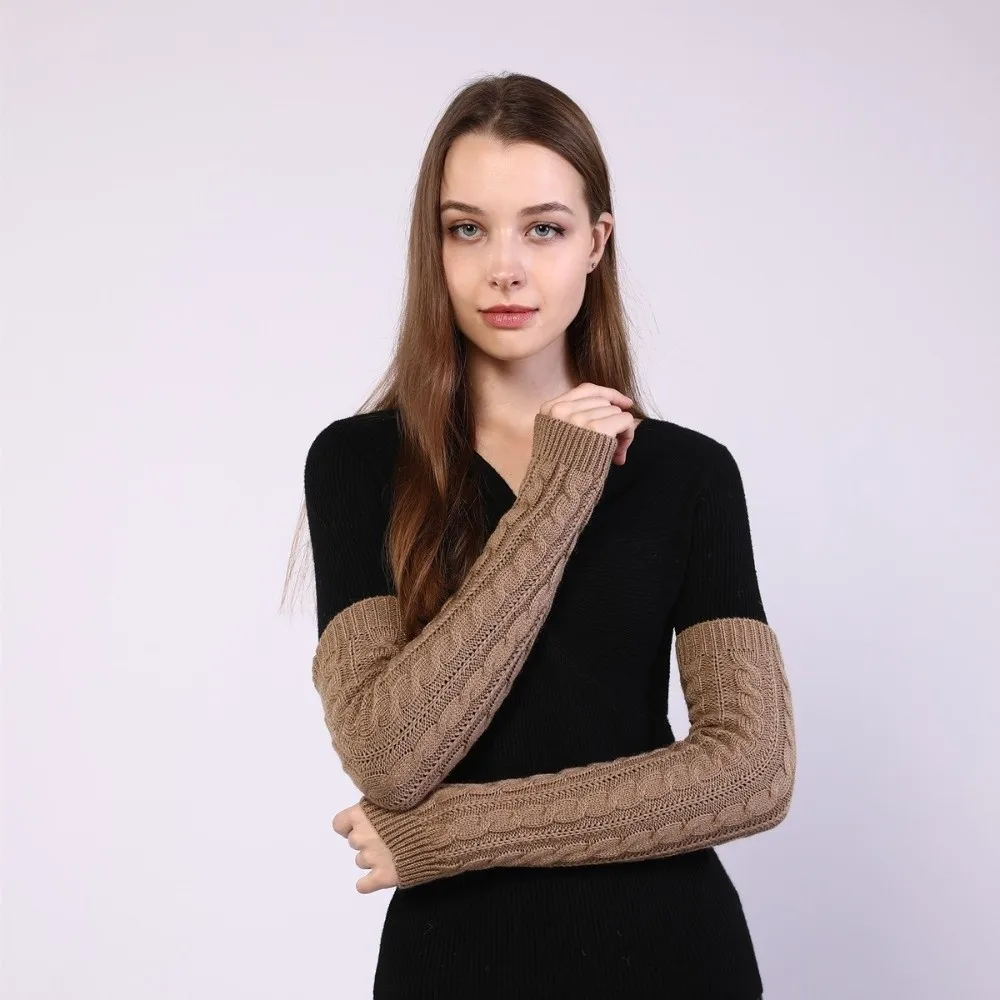 Fashion Solid Color Fingerless Gloves Knit Black Hand Warmer Mittens Arm Sleeve Over Elbow Gloves Girls