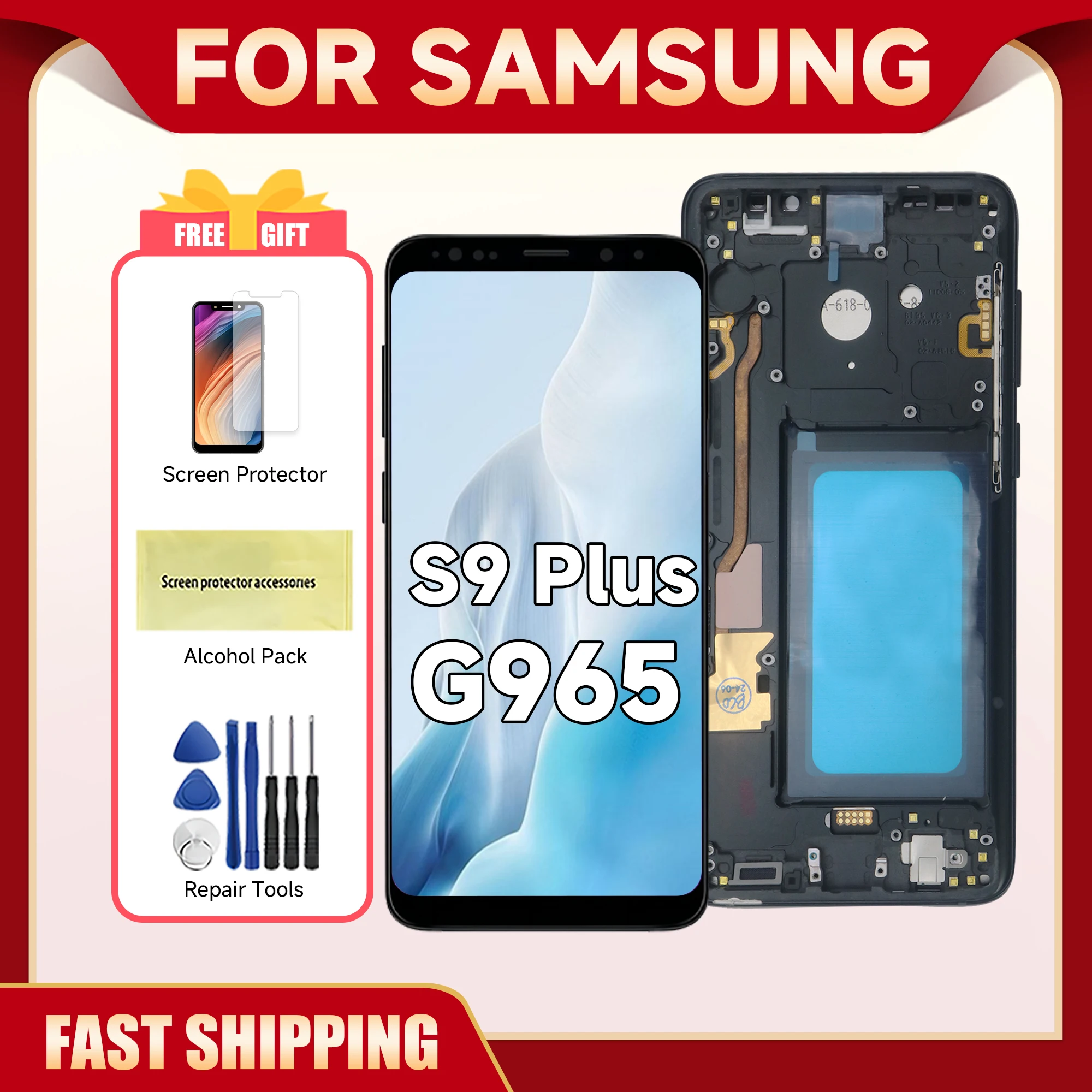 For Samsung S9 Plus Tested S9+ G965F G965U G965W G9650 G965U1 LCD Display Touch Screen Digitizer Assembly Replacement