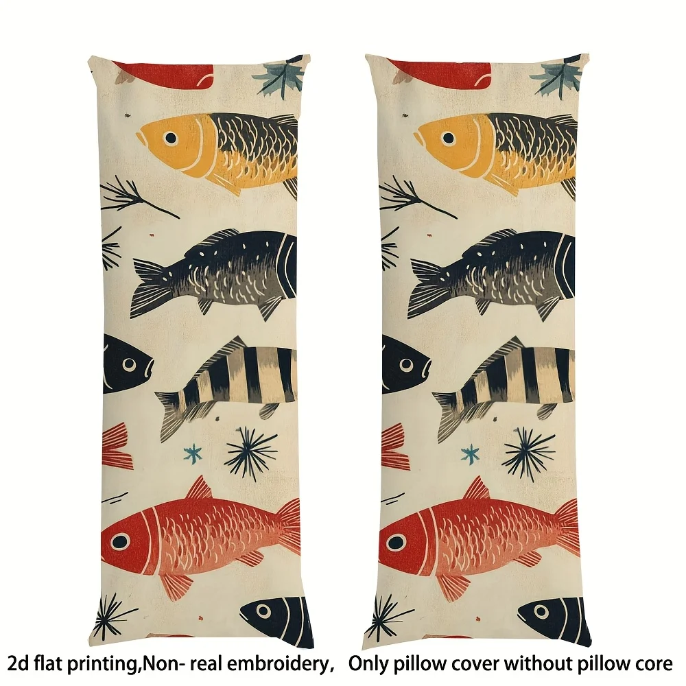 One Body Pillow Cover with a Colorful Fish Pattern, Featuring a Zipper And Soft Bedding, Large Pillowcase Measuring 20X54 Inches
