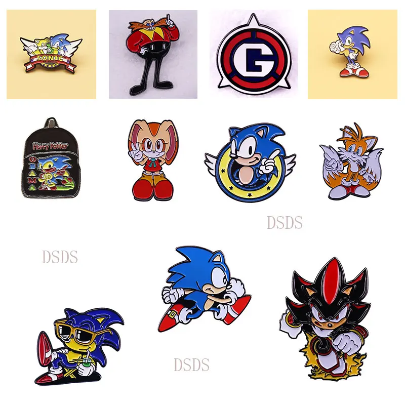 Exquisito insignia de metal de anime, venta al por mayor, broche de dibujos animados de erizo, ropa, broche de accesorios para mochila