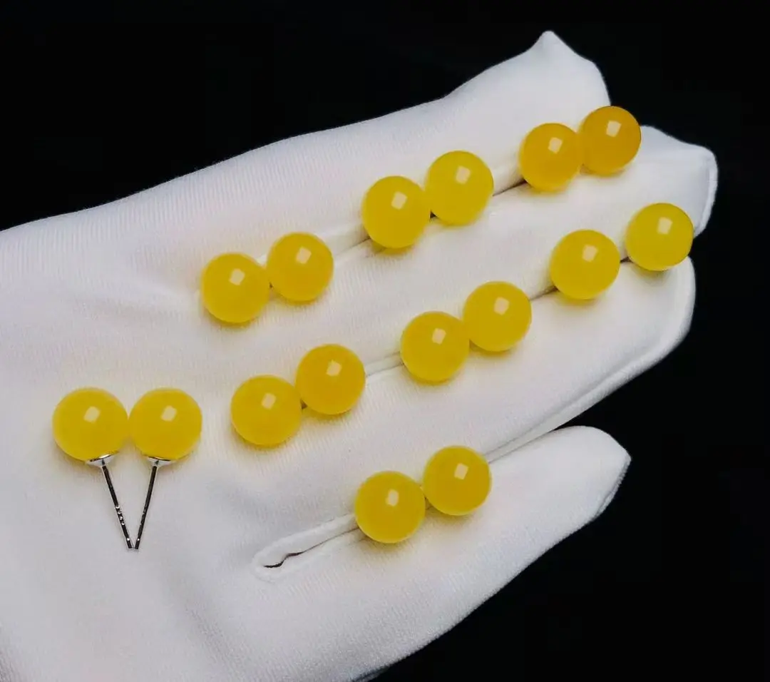 

Sterling Silver Round Earrings with Natural Honey Yellow Amber 9mm Simple Design Clean and Minimalist