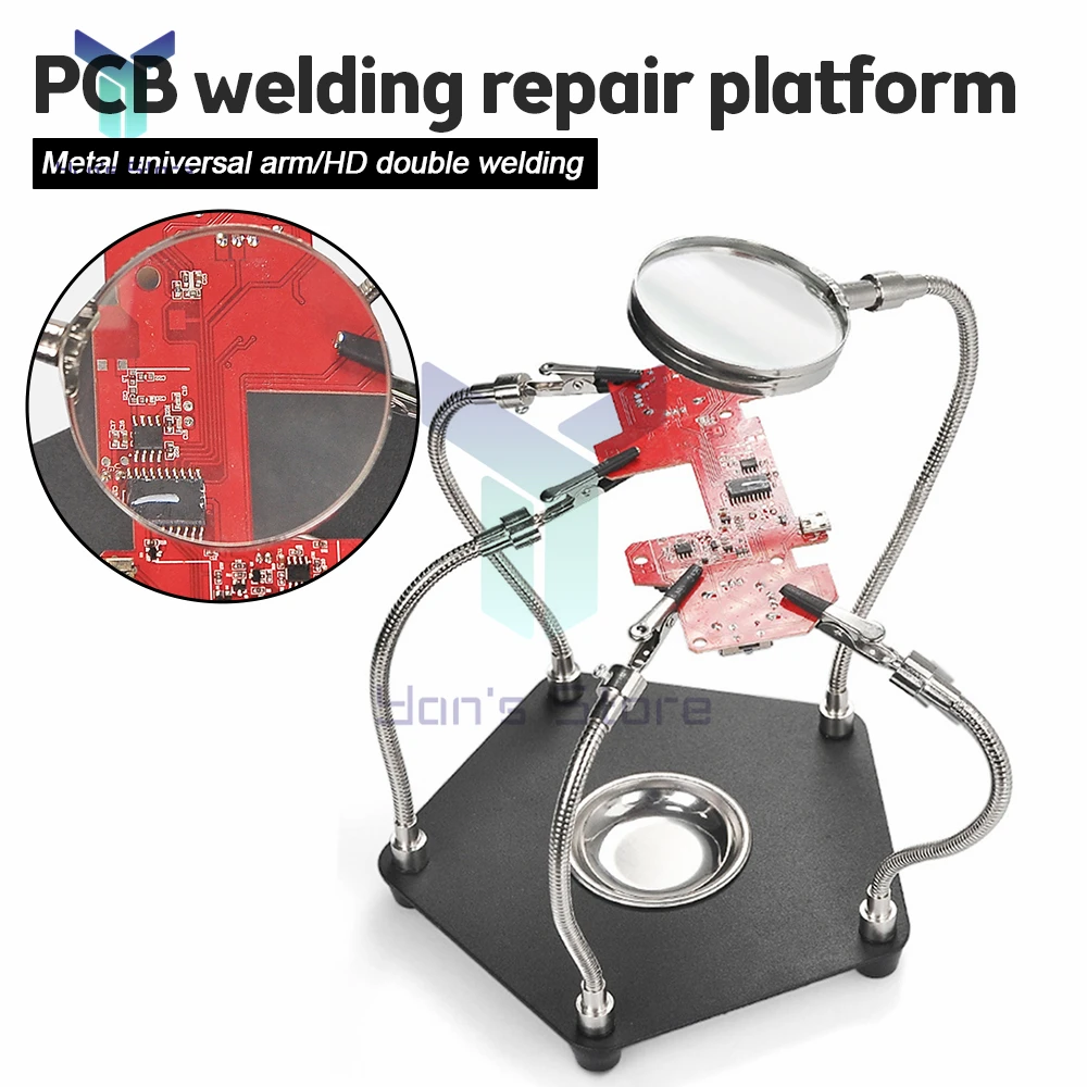 PCB Circuit Board Holder Fixture Soldering Helping Third Hands with Magnifier Flexible Arms Welding Workbench Repairing Tool