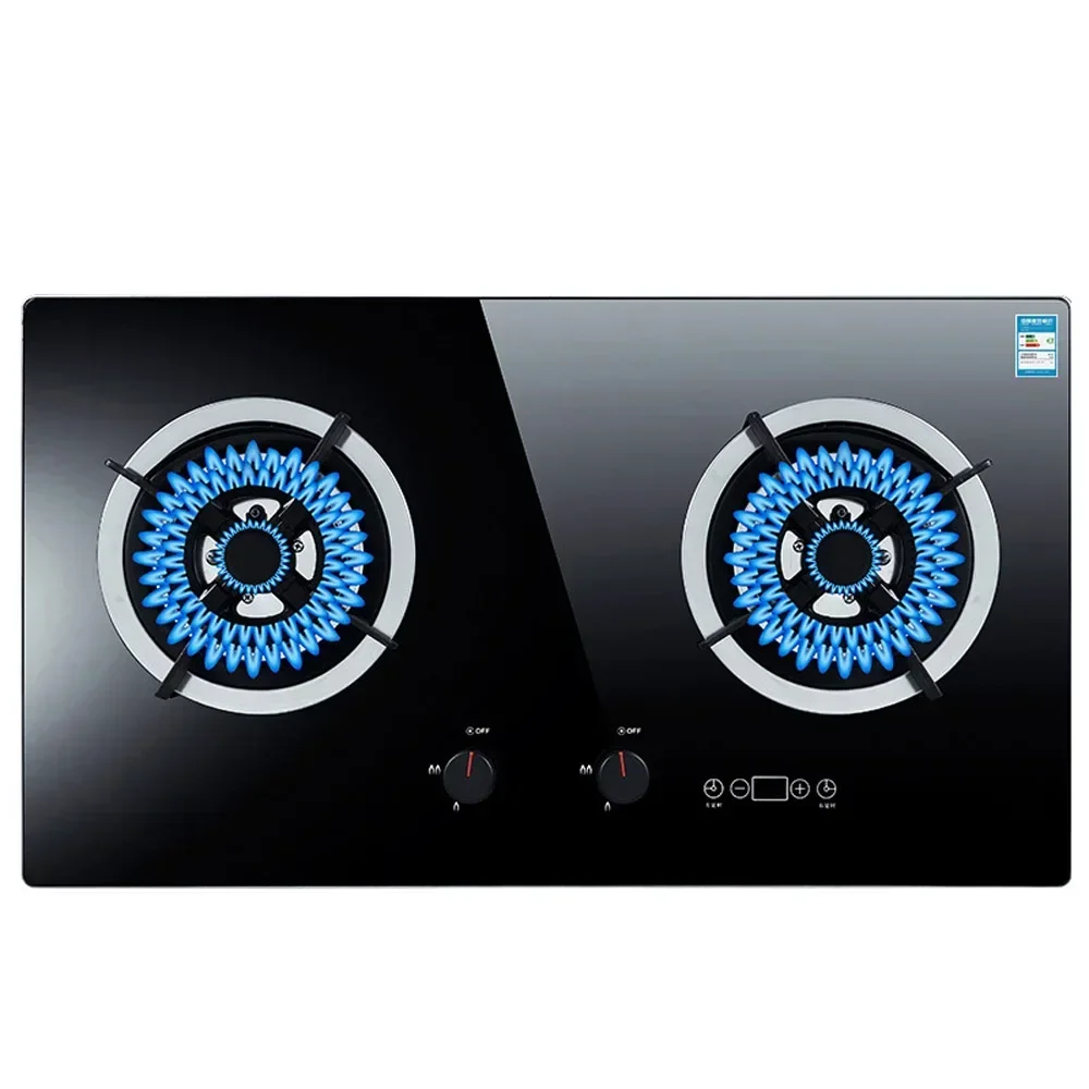 Natural Gas Stove Liquefied Gas Hob Tempered Glass Panel Double Stove Cooktop 4000W Heat Flow Domestic Embedded Gas Stove