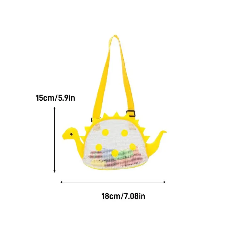 حقيبة جمع الصدف حقيبة شاطئ شبكية على شكل ديناصور لطيف مع حزام كتف قابل للتعديل أدوات قصف الأمتعة ومعدات السفر