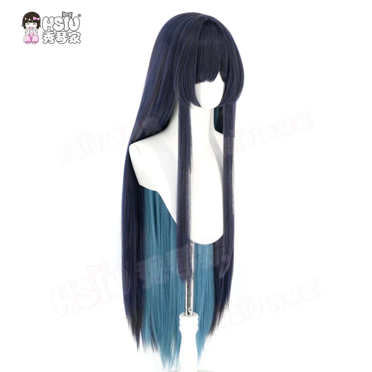 ADO Cosplay Wig HSIU 100Cm Blue-purple Mixed With Green-gray Long Hair Heat Resistant Wig+Wig Cap view 4