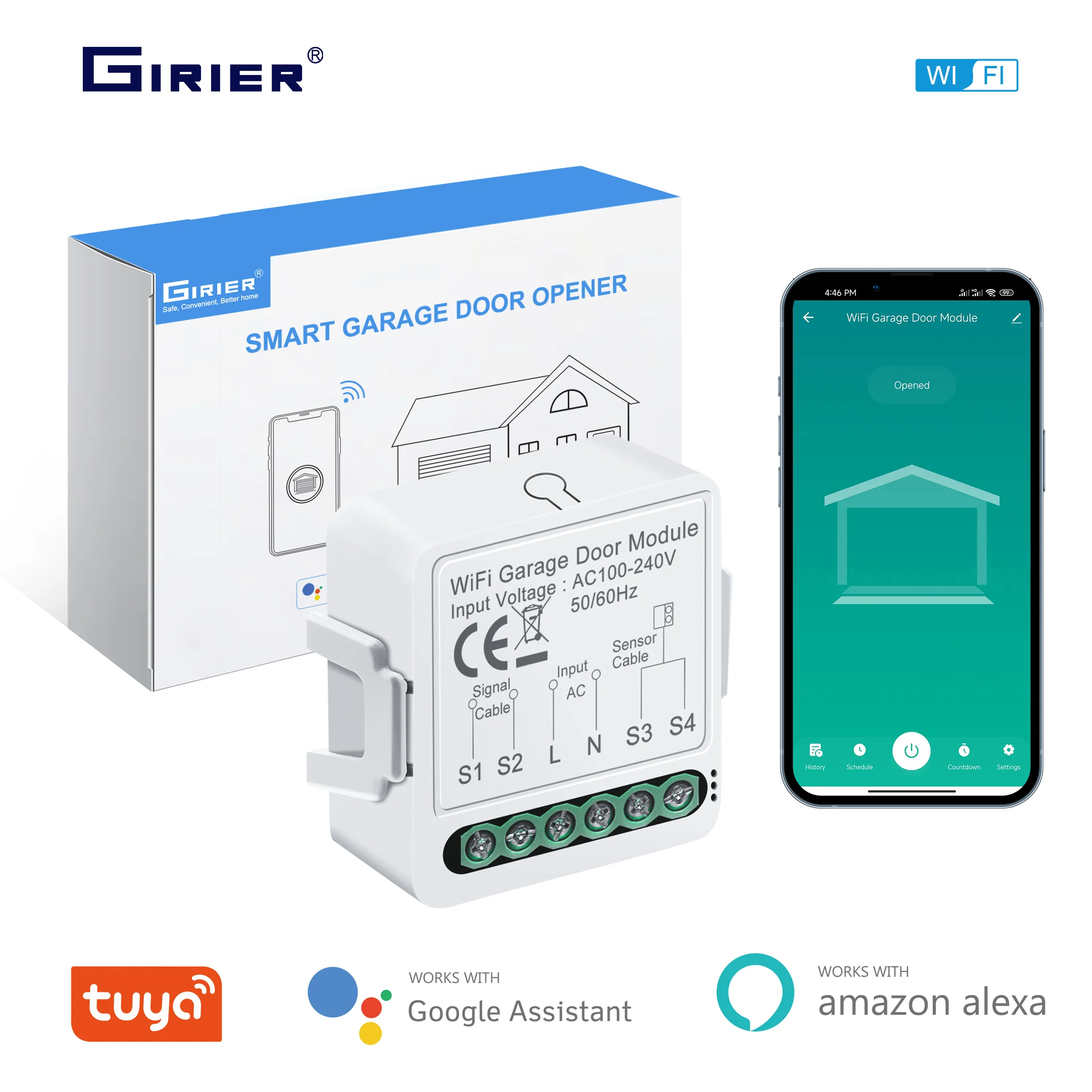 GIRIER Tuya Smart WiFi Garage Door Opener Controller with APP Voice Control Functions Works with Yandex Alice Alexa Google Home