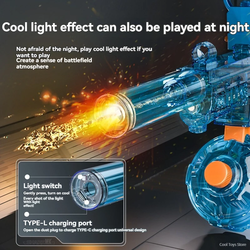 UMP45 전기 라이트 물총 강력한 장난감 기관총, 자동 연속 사격 총, 성인 소년용 여름 해변 전투 장난감