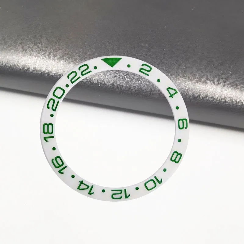 الأبيض السيراميك 38 مللي متر * 30.5 مللي متر ساعة اكسسوارات المنحدر ساعة الحافة الدائري GMT 2-22 أحمر أخضر أزرق عدد إدراج مائل ساعة الحافة #4