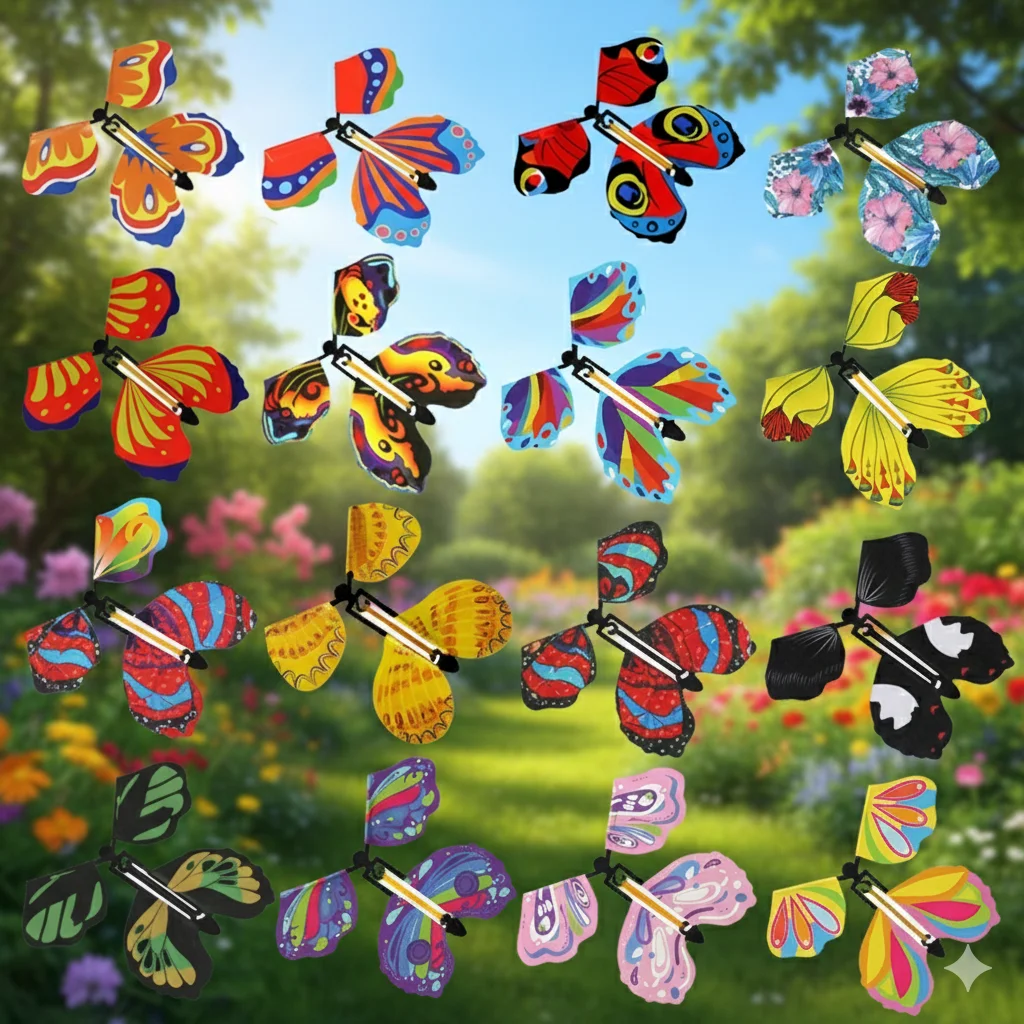 

10PCS Magic Flying Butterfly Wind Up Toy Random Color Bookmark Internet Celebrity Colorful Butterfly Simulation Party Gift for