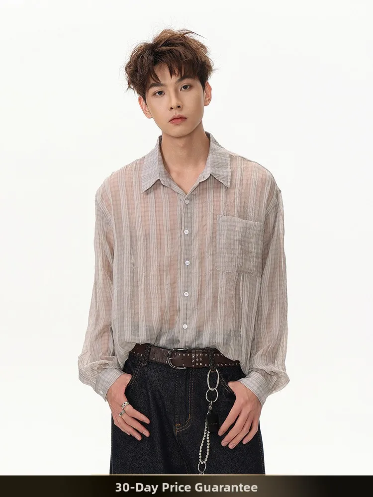 

Nted American Retro Pleated Lightweight Cheered Long Sve irt Summer Casual Loose Fit Breathable Outerwear for Teens