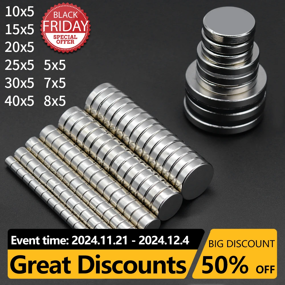 Round Magnet 5x5,7x5,8x5,10x5,12x5,15x5,20x5,25x5,30x5mm Neodymium N35 Permanent NdFeB Super Strong Powerful Magnetic imane Disc