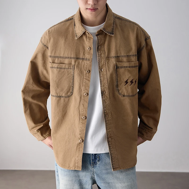 

2026 Spring New Japanese Style Men's Shirt American Retro 100% Cotton Long Sleeve Men's Plus Size Outerwear Top Casual