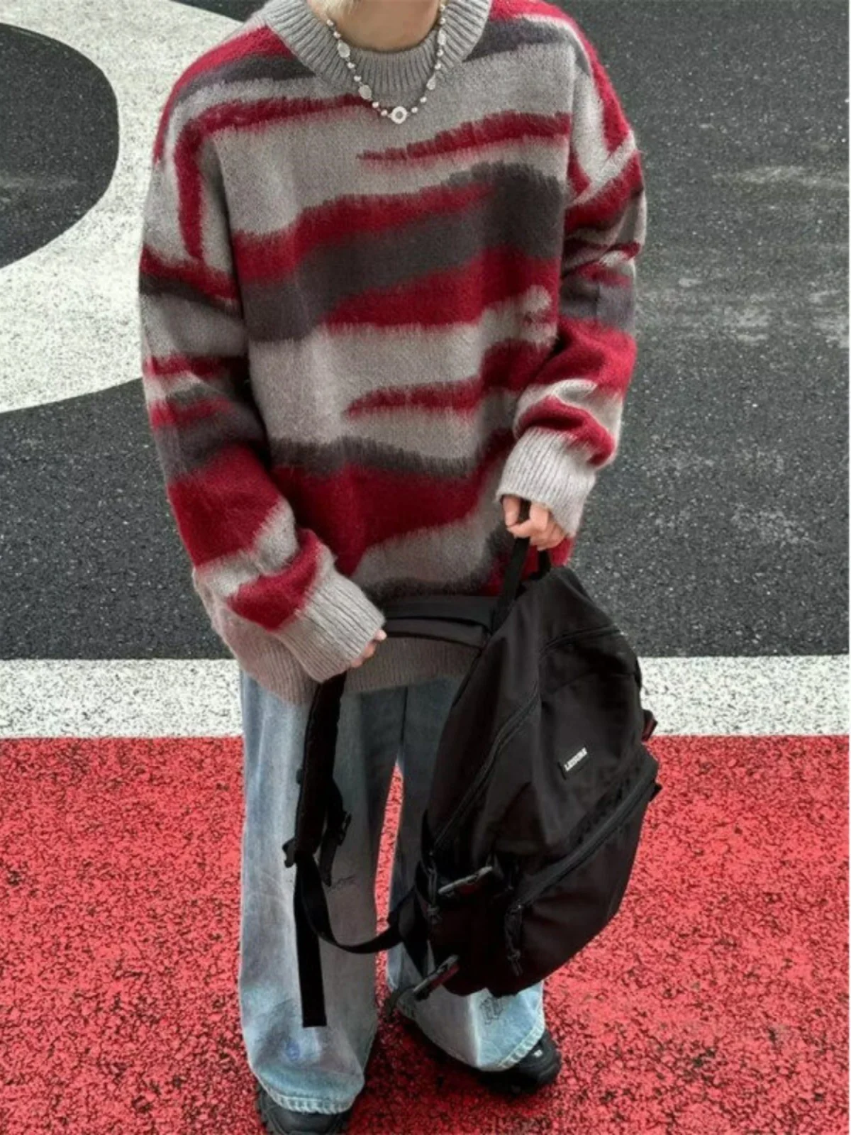 

Мужской вязаный свитер Laid-ba Sle adient: модный полосатый свитер для пар, осенне-зимняя коллекция, американский уличный стиль, свободный крой