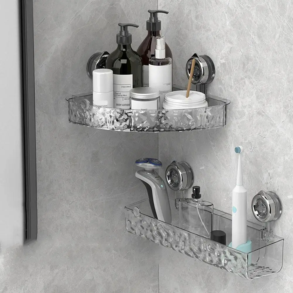 

Bathroom Suction Cup Storage Rack Without Punching Storage Washbasin Wall-mounted Corner Shelf Triangle Bathroom Rack Toile H2A1