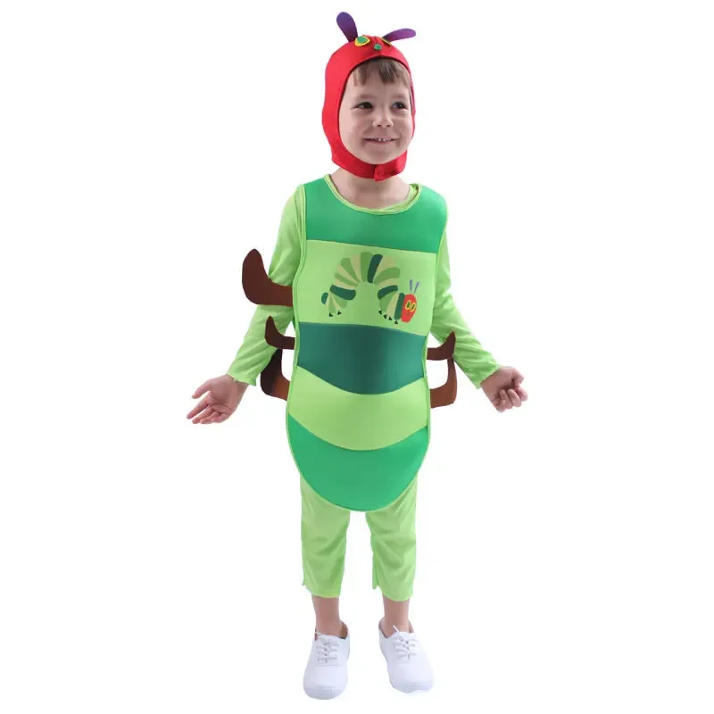 

Children Performance Stage Clothing Halloween Kids Insect Bug Costumes 3pcs/set Green Caterpillar Cosplay Jumpsuits for