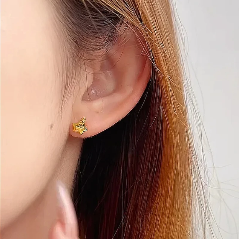 

925 Sterling Silver Korean Version Charming Cartoon Stars Stud Earring for Women Fine Jewelry High Luxury Vintage Accessories