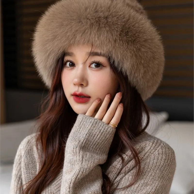 Real fur hat border warm ear protector hair fisherman's