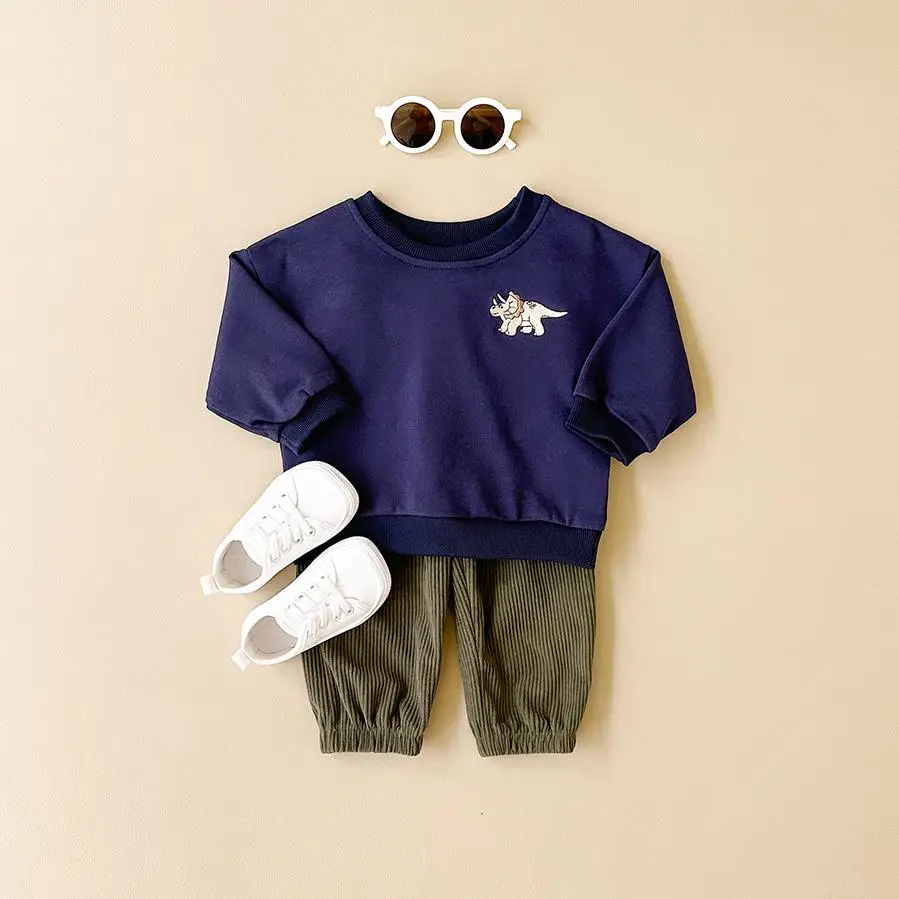 Ensemble 2 pièces en coton pour bébé garçon, sweat-shirt à manches longues + pantalon brodé de dinosaure, vêtements pour enfants, 2025