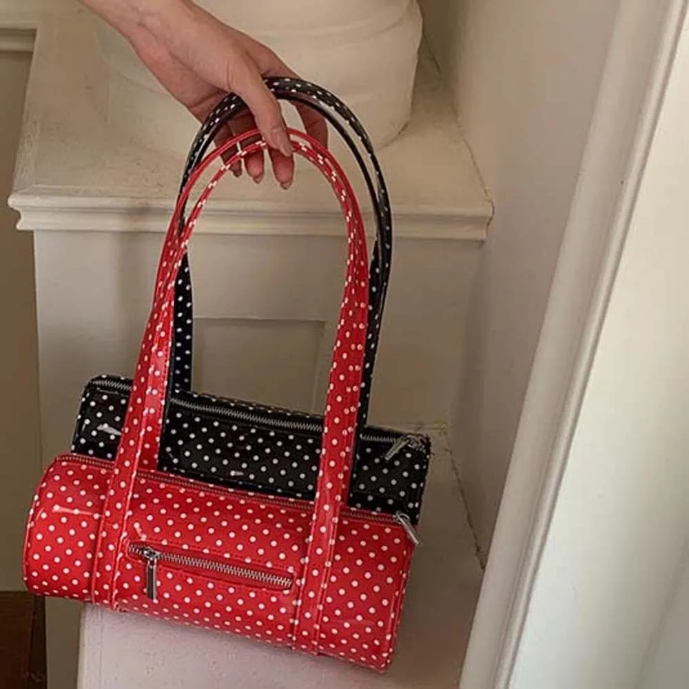 Cylindrical Polka Dot Cylinder Bag Zipper-closure Lightweight Korean Underarm Bag Compact Waterproof Retro Dot Handbag