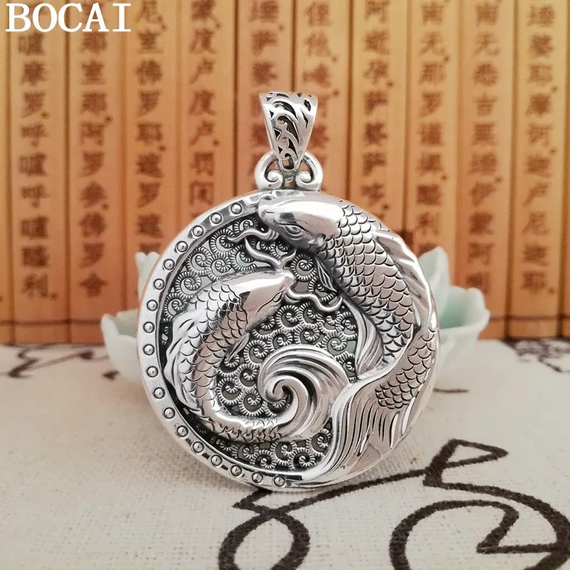 

BOCAI НОВЫЙ кулон из чистого серебра S999 в стиле ретро с выдолбленной рыбой