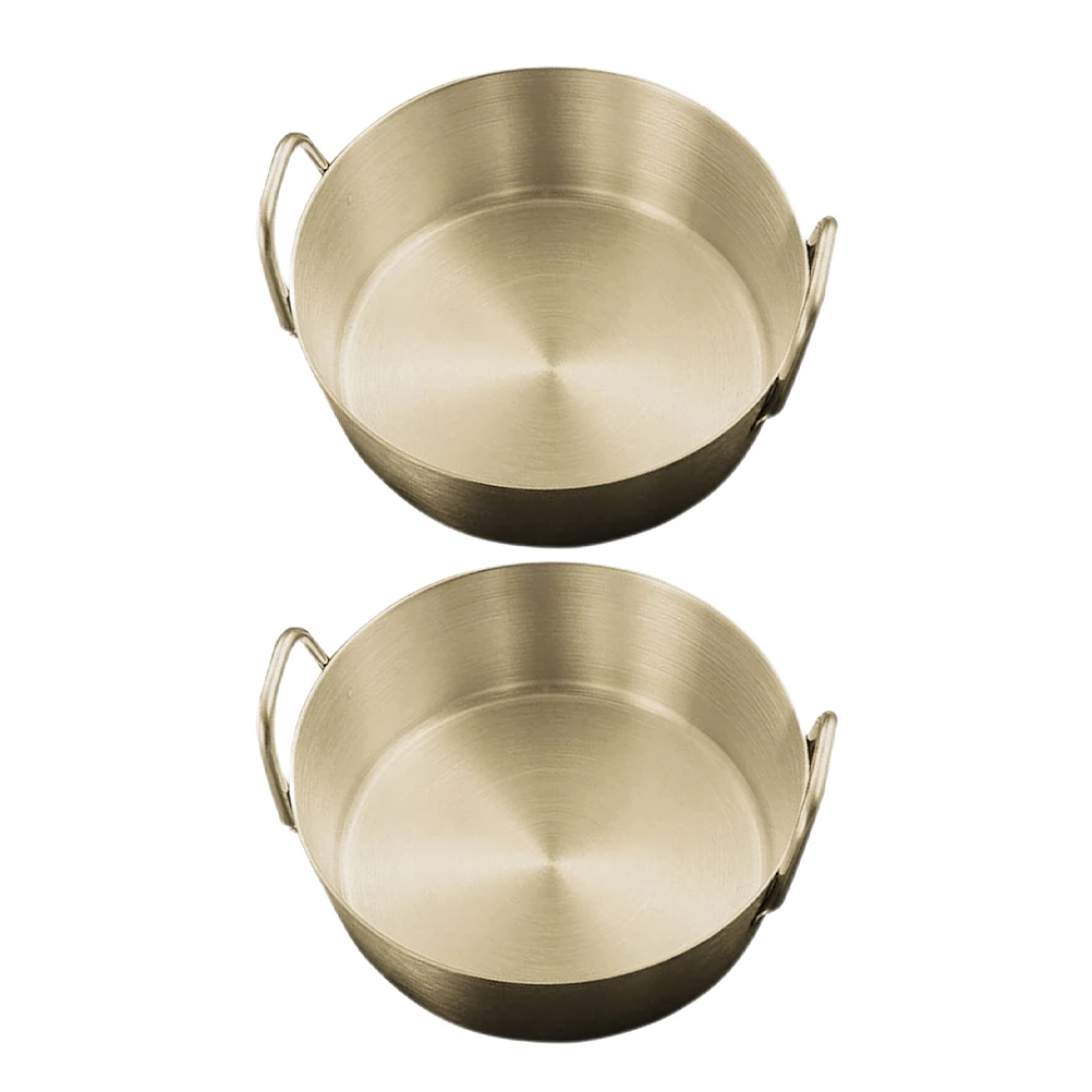 

2pcs StainlessSteelDippingDish ChipBowl HouseholdSauceContainer GoldenMetal SlantedEdge DualHandles RoundShape SoySauceBowl