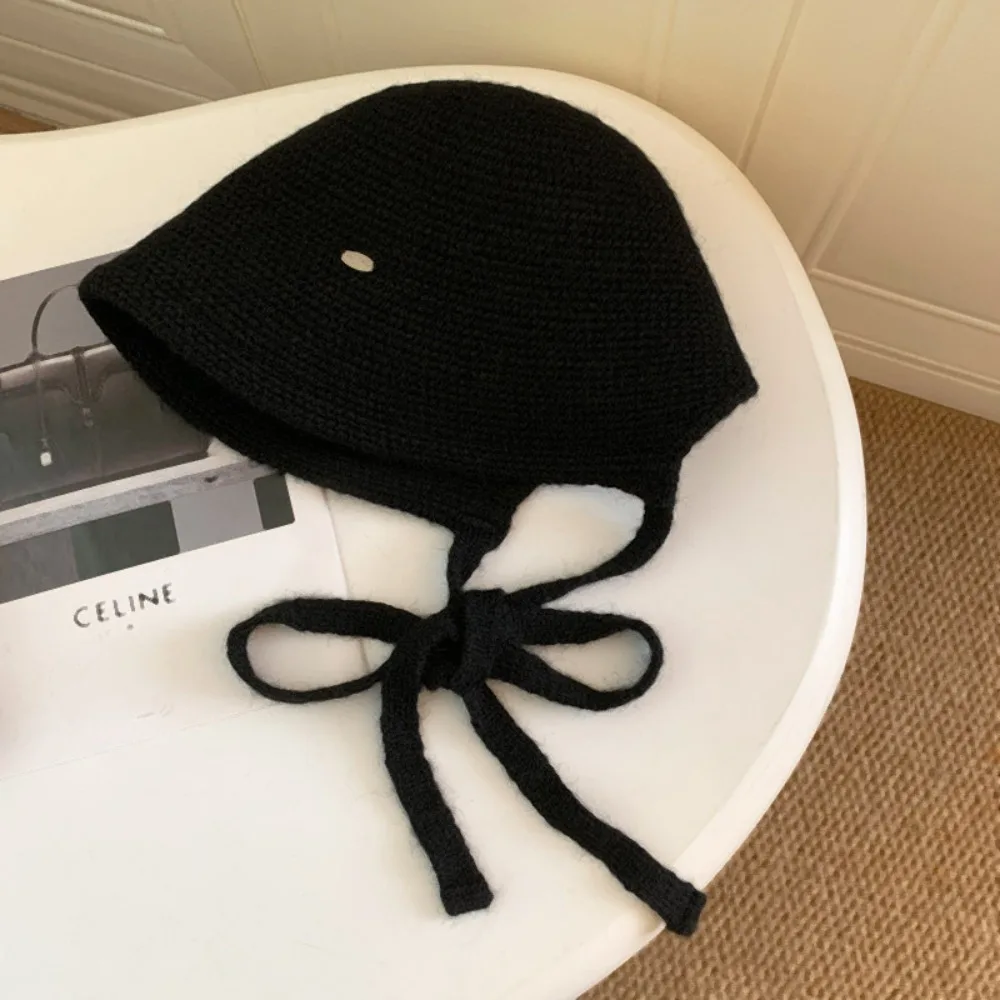 Gorro de pescador de invierno para mujer con abertura trasera y correas, gorro de pescador de punto grueso y cálido con orejeras para protección contra el frío