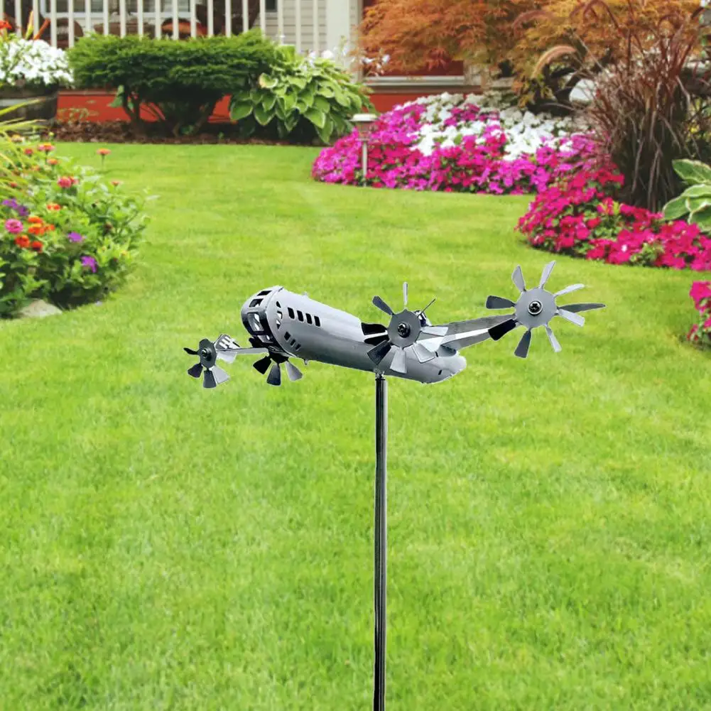 Fashion Iron Aircraft Sculpture Wind Spinner Toys Decoration Airplane Windmill for Outdoor Garden Sculpture