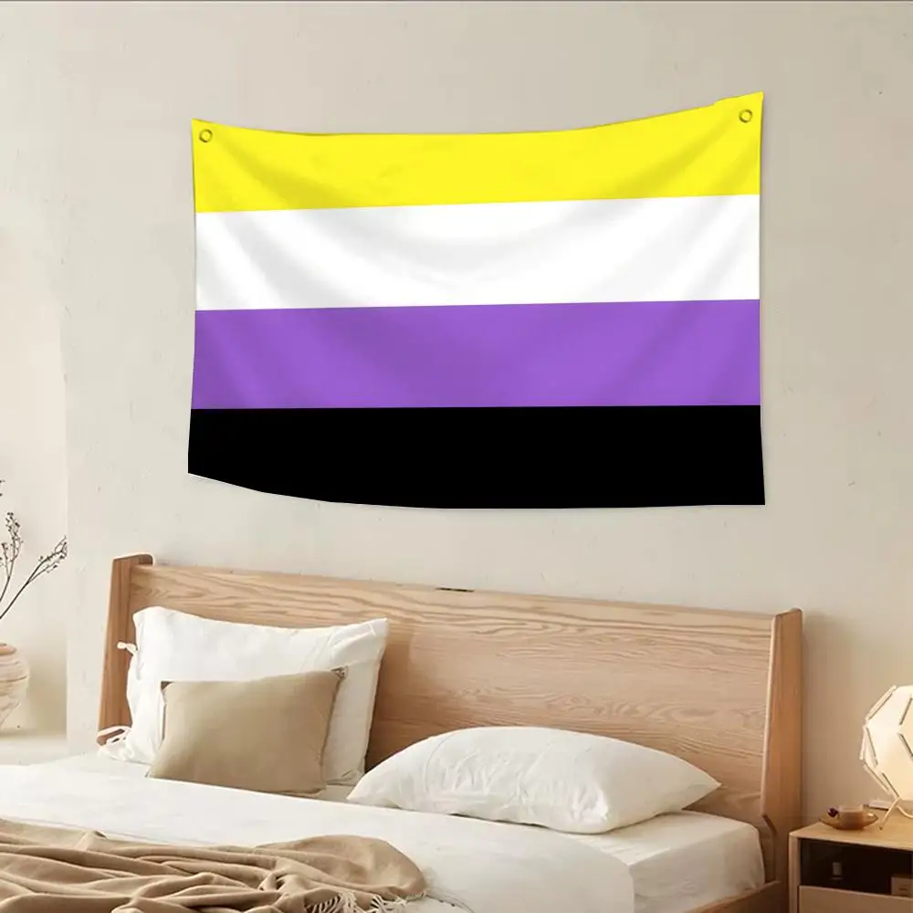 LGBTQ Nonbinary Pride Flags Daily four rings hanging no edging for indoor use and outdoor decor easy hanging