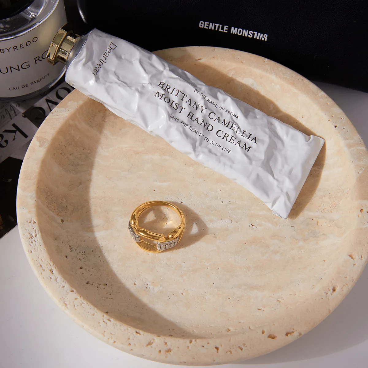 Ars نغمتين 18K مطلية بالذهب خواتم للنساء الفولاذ المقاوم للصدأ حلقة بيان حلقة لا تشويه الحد الأدنى خواتم الاصبع اليومية #5