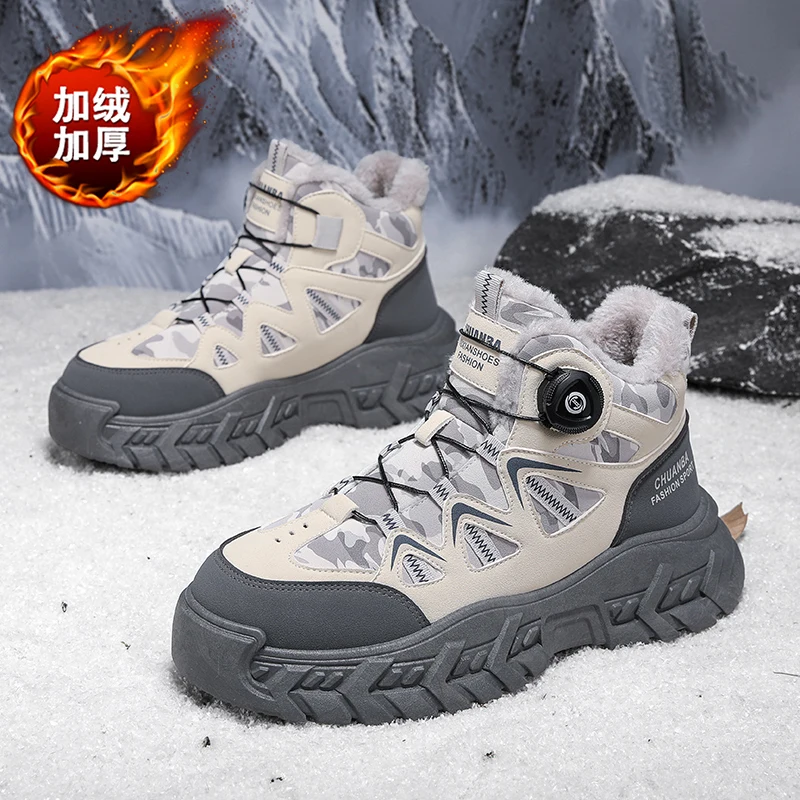 

Snow boots men's high-quality warm casual cotton boots rotating buckle hiking boots winter work boots outdoor new high top shoes