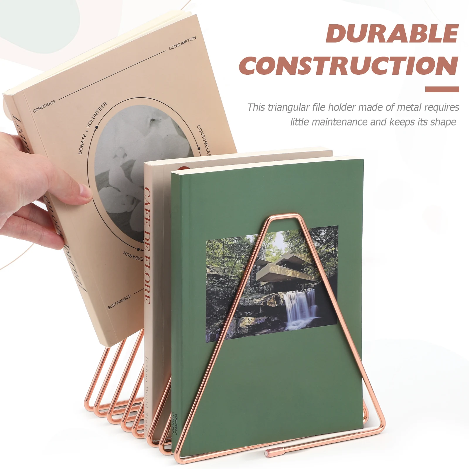 

Metal Bookshelf Tier Rose Gold Wire Magazine Rack Desk ganizer Wire Rack File Holder Triangle St for Documents Records Albums