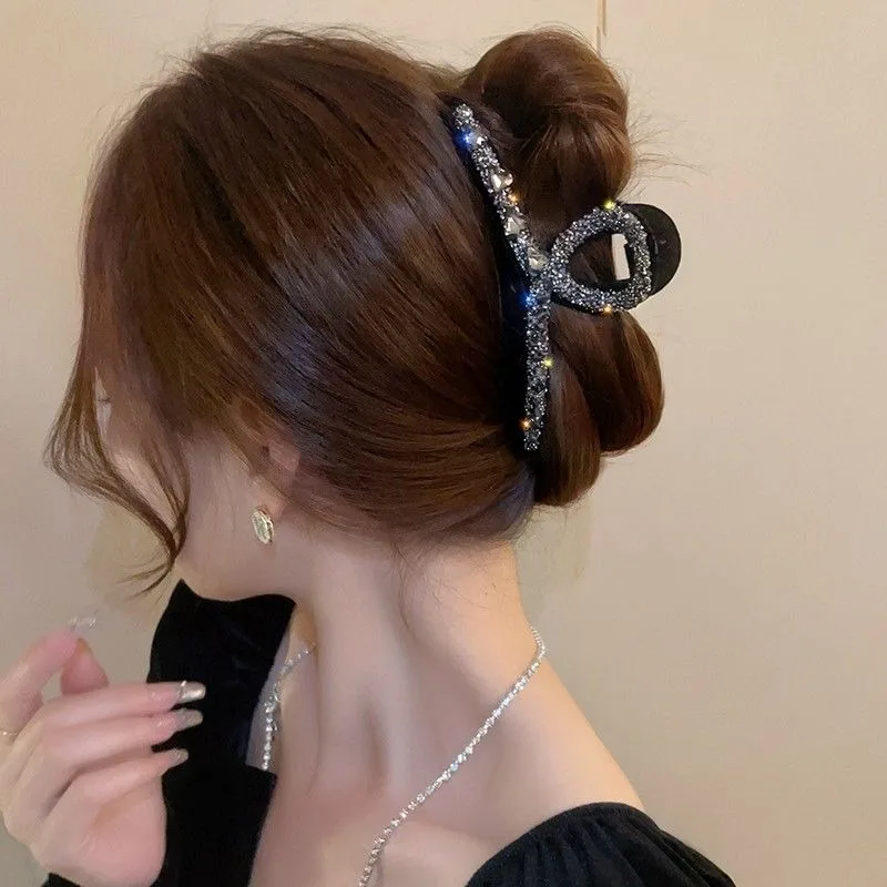 Vintage Exquisite Full Drill Hair Clip Women\'s Elegant Black Shark Clip Ins High-grade Grip Clip