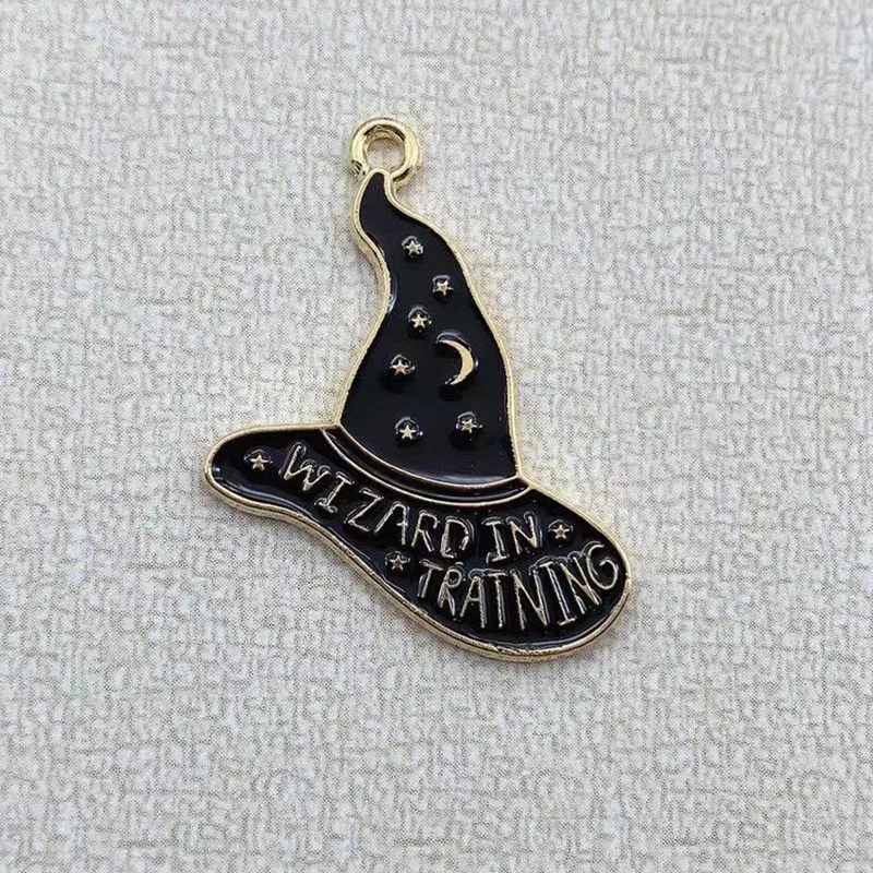 10pcs/pack Halloween witch hat Enamel Charms Craft Metal Earring Charms Keychain DIY Jewelry Making Zinc Alloy