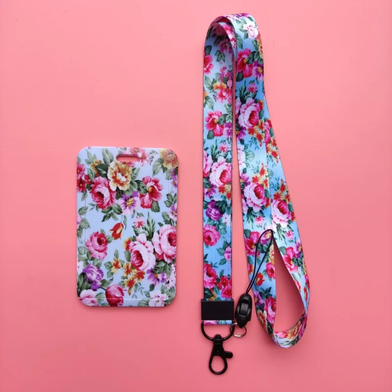 Fashion Flower Name ID Card Holder Business Badge Card Case Frame ABS Employee Case Cover Student Lanyard Name Card Holder