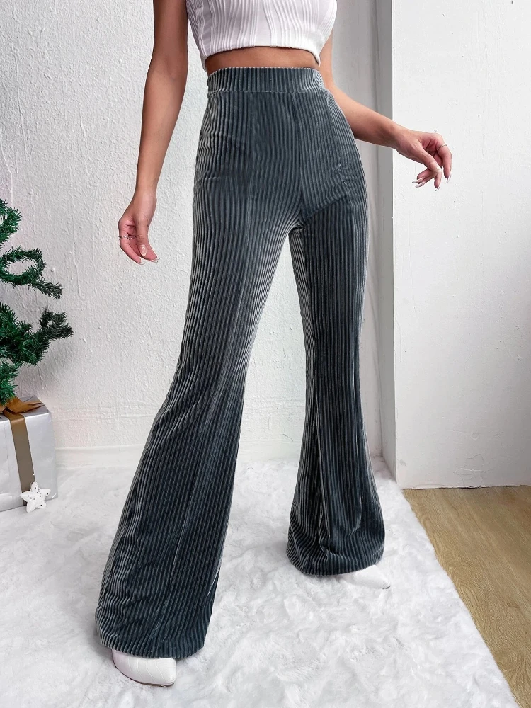 Women's autumn and winter new high-waisted corduroy flared pants, solid-color casual wide-leg trousers, loose floor-length pants