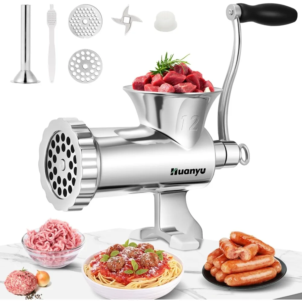 

Huanyu Meat Grinder Manual Stainless Steel Meat Mincer Sausage Stuffer Filler Handheld Meat Ginding Machine Multifunctional