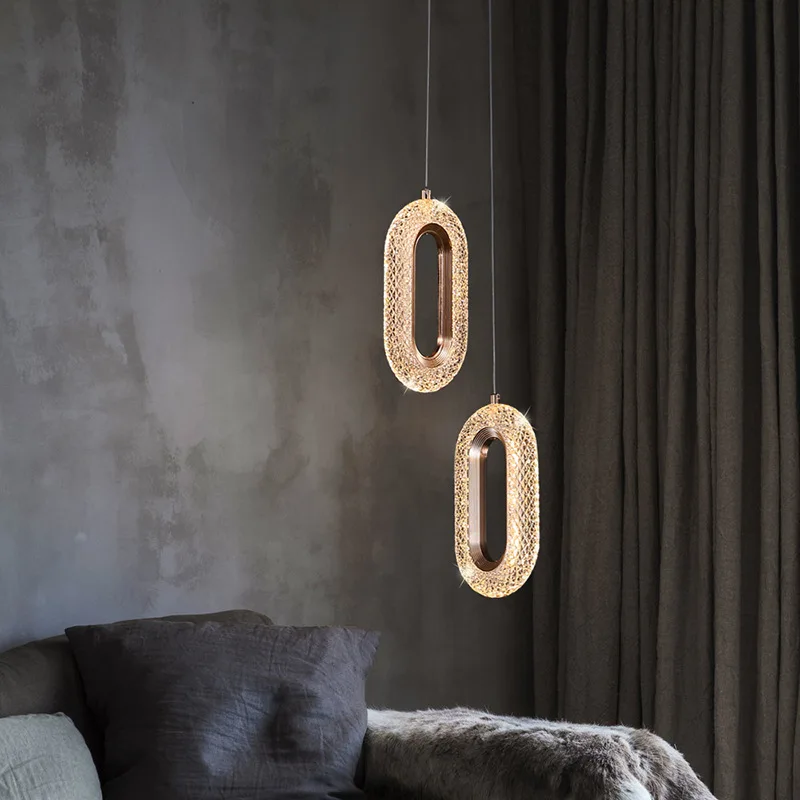 Home Decor Runway Shape Luxury Pendant Light Acrylic Lampshade Yellow Gold Body Wall Lamp Indoor LED Bedroom Night Hanging Lamps